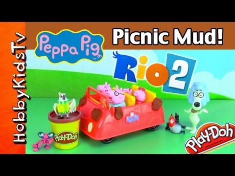 PLAY-DOH Mud or Poo? Rio Birds PRANK Peppa Pig Picnic Car! HobbyKidsTV