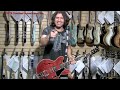 This 16-inch-wide semi-hollow body guitar, with a solid maple block running lengthwise down the center,weighs just 8.40 lbs. and has a nice, meaty nut width of 1 11/16 inches and a standard Gibson scale length of 24 3/4 inches. Laminated maple body with single binding on the top and back edges, one-piece mahogany neck with a medium profile, and bound Brazilian rosewood fretboard with 22 jumbo frets and inlaid pearl block position markers. Two original 