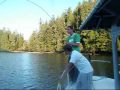 Fly fishing coho salmon Rivers Inlet British Columbia