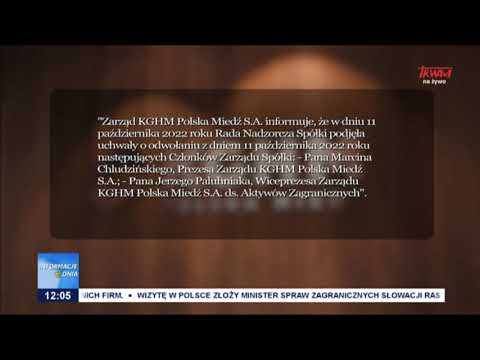 KGHM: Rada nadzorcza odwołała prezesa spółki M. Chludzińskiego i wiceprezesa J. Paluchniaka