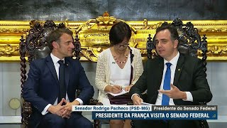 Macron no Congresso: presidente francês recebe as boas-vindas de Rodrigo Pacheco