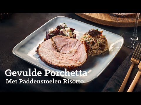 Gevulde Porchetta met Paddenstoelen Risotto