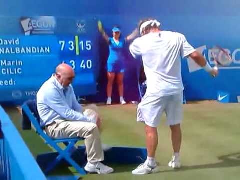 kicks linesman - David nalbandian is disqualified after kicking linesman during queens club final with cilic. So bad temper cost him big lost. He was one set up that moment.