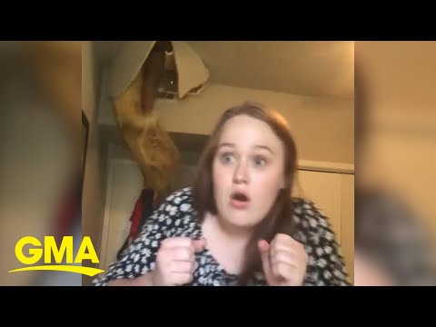 Mom accidentally falls through ceiling in daughter’s audition video l GMA Digital