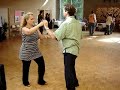 wesley and debbie demonstrate the intermediate west coast swing combination they taught during the workshop for their 5th saturday wcs theme dance, june 30, 2007. the combination consists of a closed rotating basic to open (reverse throw-out), a push break to 2 hands, a head-loop-entry whip with outside double turn exit, push break with lady's push-off hijack, an inside turn left-side-pass with man's turn on 4 with hand change, and a lsp from trailing position.
