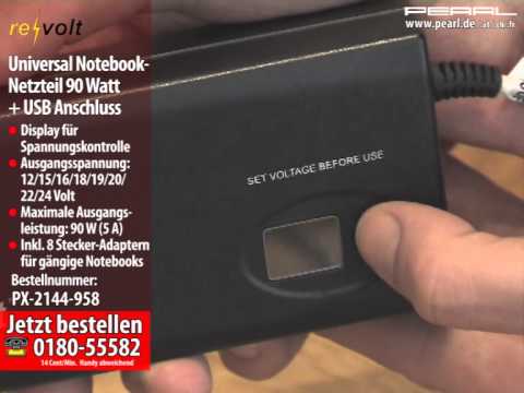 Universal Notebook-Netzteil 90 Watt mit USB-Lader (100-240V & 12V Kfz)