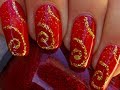 Noël: Tuto Nail Art Rouge Et Or / How To: Christmas Nail Art Design Red And Gold