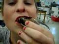 Retarded Chick Trying To Eat Cake.