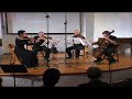 the second string quartet was written in 2004 for my father's 70th birthday. the work is composed of five parts. the first four are different from each other in atmosphere, rhythm and structure, but they are bound to each other through the musical motives which repeat themselves in various variations in each part. the fifth part is a kind of a musical summing up of the first four parts. in this part are heard, sometimes simultaneously, motives from the previous parts. this composition is written according to a composition method that i invented, inspired by the mathematics of fractals. the fractal is a geometrical form which is similar to itself at any level of breakdown at which we observe it. in other words: no matter how we look at its parts, the fractal will always be like its original form. the fractal is a common natural form: the leaf veins, blood vessels in our body, coast line, snow flake - in all these we can go into the finest detail and still feel as if we look at the whole picture. for composing music likewise, i use a series of numbers that dictate different durations within the work, from the level of the single note's duration up to the length of a whole movement. in this work the number series is 4-5-3-5-4. thus, for example, the first movement is composed of 4 parts, the second of 5, the third of 3, the fourth of 5 and the fifth of 4. likewise, the opening phrase of the work is composed of 4 notes, the next of 5, then of 3 and so on. the piece is not easily performed, mainly because it demands extremely high concentration and accuracy of the players. although it is written in the common time signature of 4/4, the internal rhythmic division is very complex.