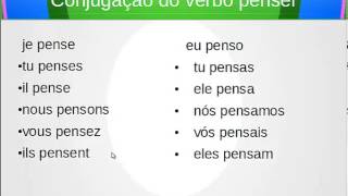 Conjugação no presente do verbo penser,regarder e jouer - pensar,observar e jogar em Francês