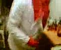 Nevan as Dr Z (Halloween '06), drunk, hungry, and burning his face off with molten pizza topping.