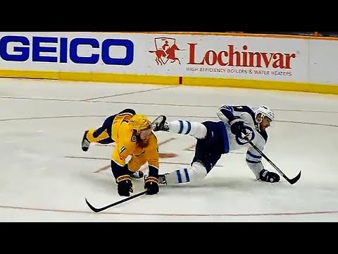 Video: Ellis takes skate to the face but gets lucky, skates off