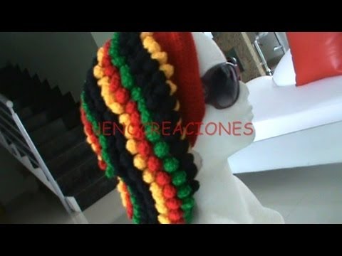 DE 5 COMO TEJER GORRO BOINA ESTILO REGGAE CON PUNTO BODOQUE POPCORN