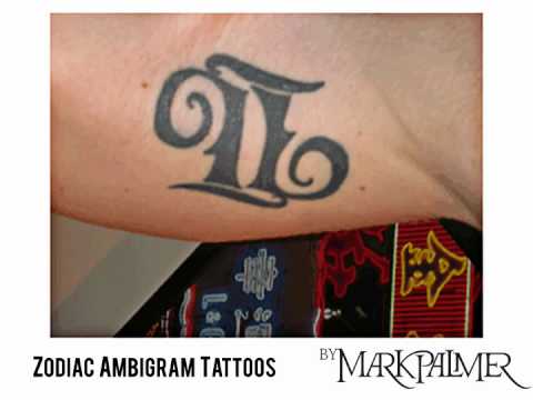 A selection of zodiac sign ambigram tattoos by Mark Palmer.