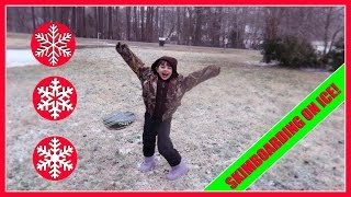 SKIMBOARDING ON ICE SNOW!