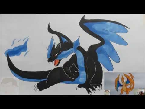 how to draw mega charizard x step by step
