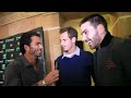 Andy gets grilled on the green carpet by hosts Fleming and Rojer 