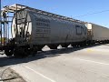 A CN freight stops a fire truck at a wheeling crossing