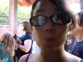 Mari, at ThunderRailroad at Disneyland, twiddling her nose