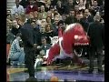 Dino mascot looses control and eats the floor. Crtsy. 42 News, B'ham,AL