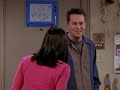 Now that the whole gang knows about Monica and Chandler, they start teasing the couple about marriage and children, sending Chandler into a commitment phobic panic. He starts acting strangely with Monica, finally accusing her of having baby fever. Realizing that Chandler is still not ready for a real relationship, Monica walks out. Chandler seeks advice from Ross and Joey, who tell him to make a big statement. So Chandler comes to Monica's apartment where everyone is hanging out, and proposes to her. Monica sees through Chandler's desperate action and takes him back.