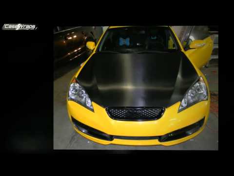 Yellow Hyundai Genesis Carbon Fiber Hood Wrap Install with 3M 1080