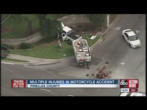 haul truck crash - A truck hauling a boat and a motorcycle crash on Bay Pines Boulevard in Pinellas County.