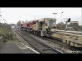 DB Red Shed @ Didcot. DB Schenker red liveried 66152 is seen leading a long welded rail train and 66130 northbound out of Didcot Parkway's Platform 4 at 12:28 whilst working the 6Z15 Hinksey Yard - Hinksey Yard turning move via the Didcot triangle. This was all filmed on the 5th November 2011. Enjoy!