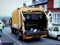 (jaap mikkers collection) an on-the-job demonstration of the mighty vulture by crt's tim byrne. notice that there are no riding steps on these trucks; they are prohibited by uk safety regulations. sanitation workers in england probably run more miles than olympic athletes!