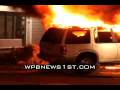 Truck explodes after crashing into 2 poles