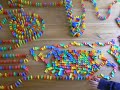 dominosam gooit heel veel dominostenen om