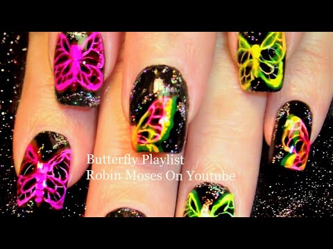 Neon Butterfly  X-ray Nail Art