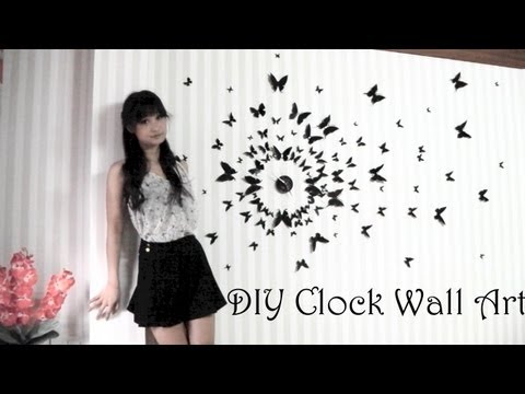 wall art - DIY Pretty Clock and Wall Art from old unwanted stuffs. All found at home. This clock cost me 2 pounds for the spray, that was it! Hope you guys like it : ) ...