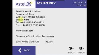 How to find the machine software version on Astell autoclave touchscreen controller