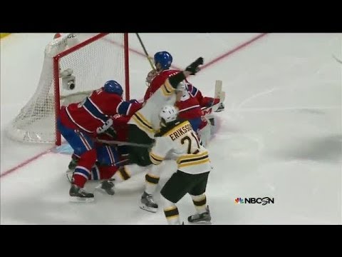 Fraser - Boston Bruins forward Matt Fraser locates the loose puck in front and finds a way to put it past Montreal Canadiens goaltender Carey Price to win Game 4 in OT.