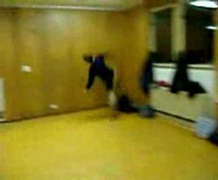 Idiot jumps against wall