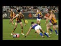 Jarryd Roughead shows why he is such a good forward with this bit of team play. Instead of taking possession, he taps it Luke Hodge, who scores an easy goal.