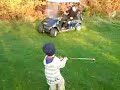 Fin hits golf buggy