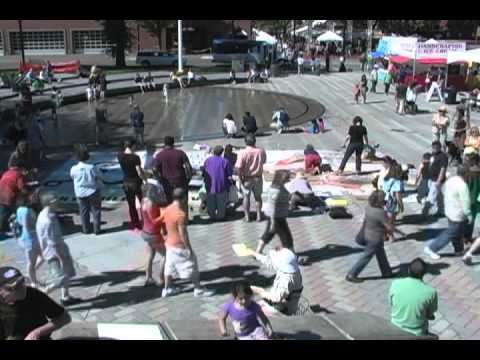 support art in schools - Every Child Deserves a Complete Education. Portland, Oregon flash mob creates chalk replica of Michelangelo's Creation of Adam... with a twist.