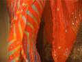 videos de Orange Pure Georgette Leheriya Saree with Blouse