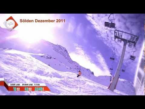 Skiabfahrt im Skigebiet Sölden, Tirol, Austria
