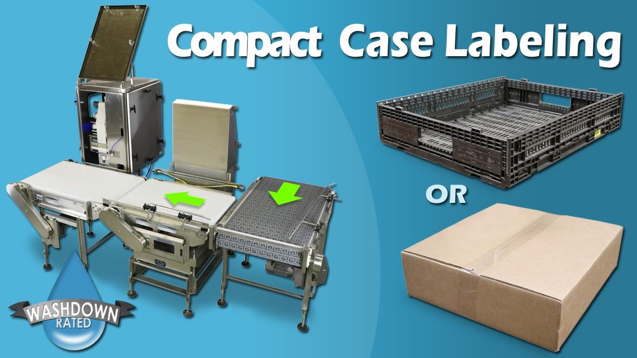 Washdown-Rated Compact Case Labeling System For Totes or Boxes