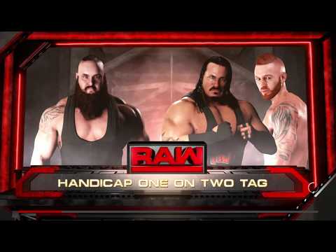 WWE 2K18 Braun Strowman VS Rhyno,Heath Slater 1 VS 2 Elimination Handicap Match