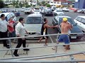 When you get asked to leave, Why do people have a go at the bouncers?? It will never end good, so why bother? But this guy goes in and gets a punch to the head, and a bloody good knee to the ribs. And I have NO idea what the guy with no shirt was going to try and do, apart from end up being knocked out!! Next time your asked to leave, Just leave!!!!