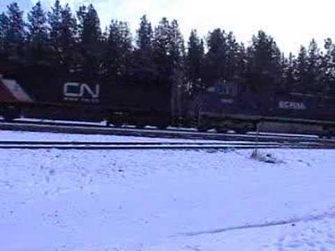 CN SD75 and BC Rail Dash9 enter Jasper.
