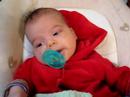 Rhona Mavi, 7 weeks old with pacifier