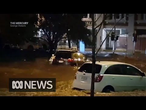 Hobart weather: Flash flooding from record rain inundates University and CBD