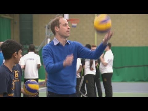 Prince William smashes it on the volleyball court
