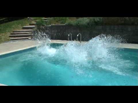 Idiots Crash Bike in Pool