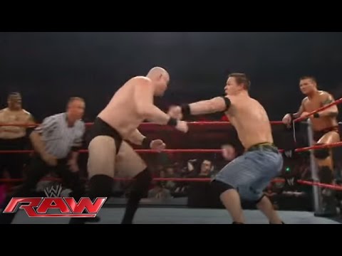 raw - Triple H forces John Cena & Randy Orton to put their differences aside in a match against 15+ Superstars from the Raw roster.